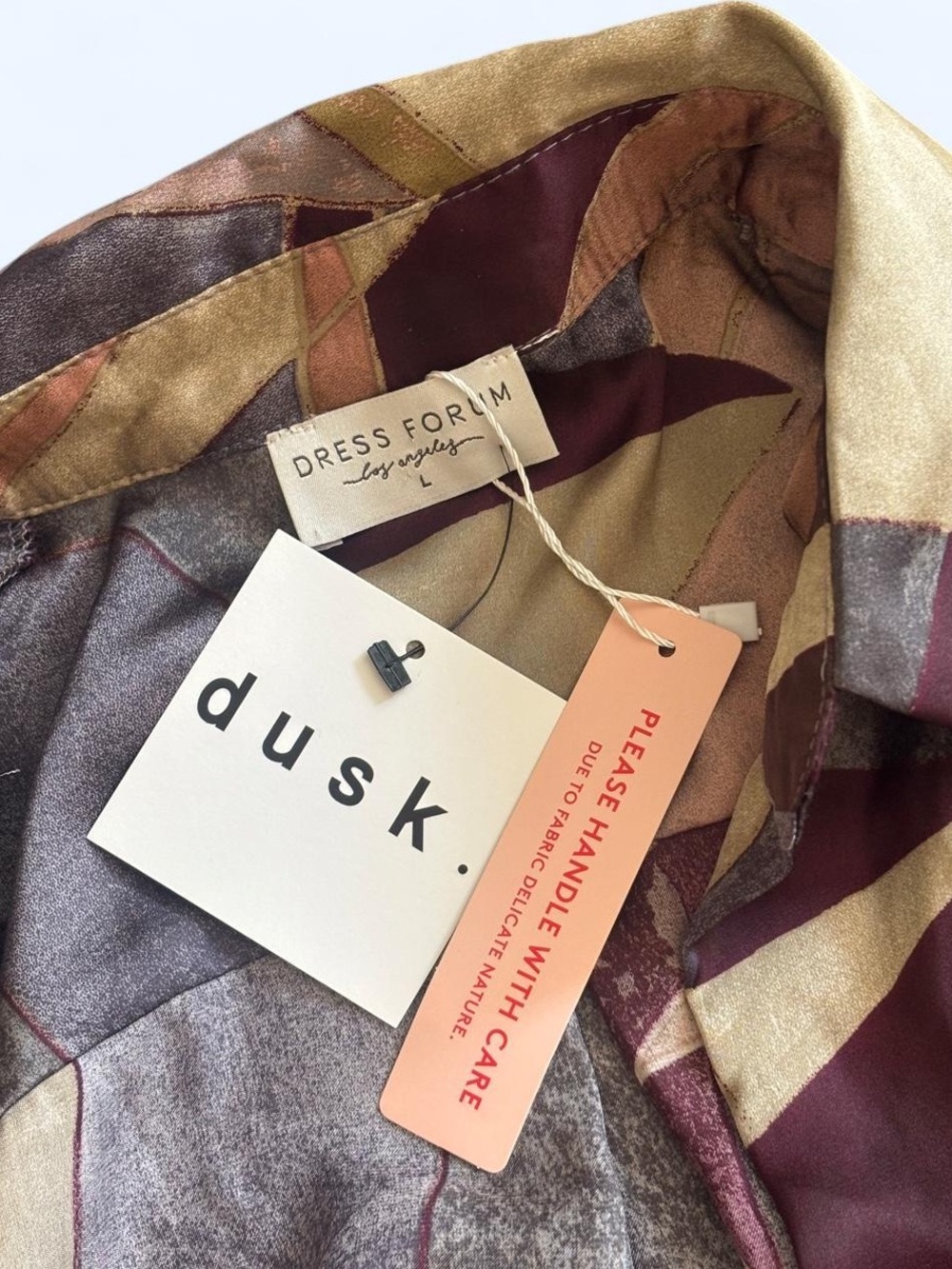 NWT Dress Forum "Umber Mosaic" Abstract Print Tie-Front Midi Shirt Dress - Picture 9 of 9